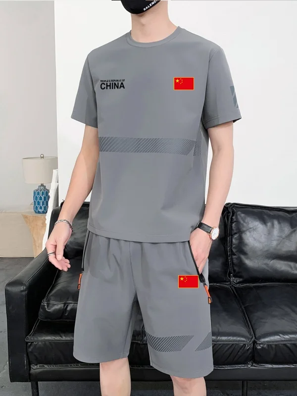 

Ice Silk Qui Dry Fitn Suit Lightweight Breathable Summer ort Sve ort Pants Couple Casual Sports Set Men Women