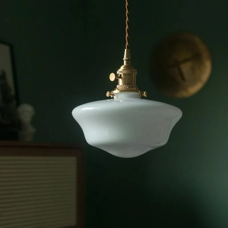

American Retro Milky White Glass Chandelier for Living Dining Room Bedroom Study Antique Minimalist Decorative Light Led Lamp