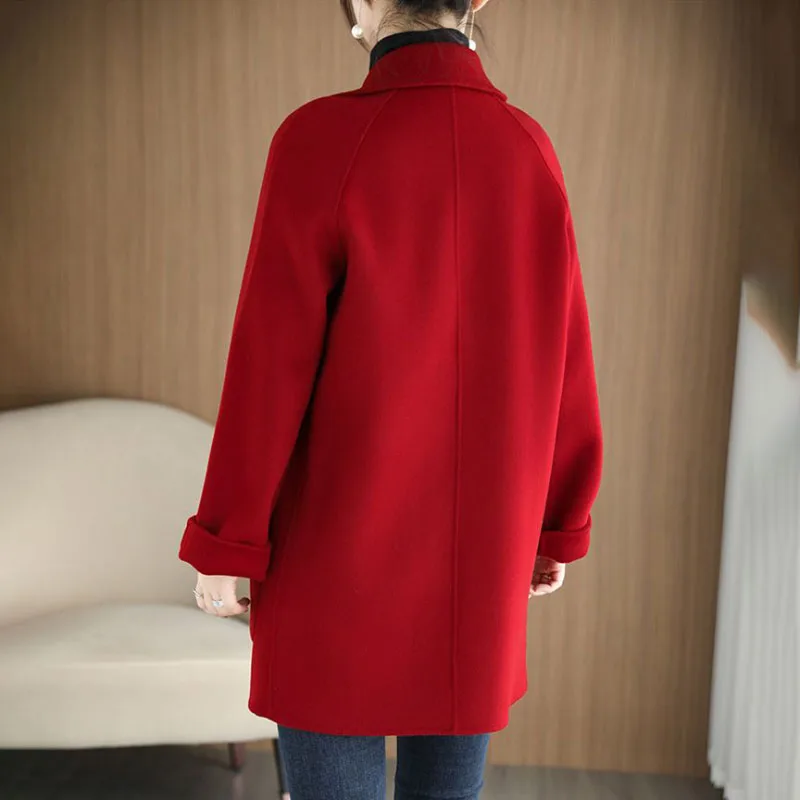 Autumn Winter New Wool Trenchcoat Women Overcoat 100% Pure Wool Double-Faced Cashmere Coat Elegant Mid-Length Slim Woolen Jacket