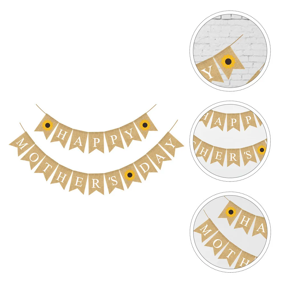1 unidad de pancarta de yute con diseño de girasol y cola de golondrina para el Día de la Madre, decoración colgante para fiestas, para pared, ventana, puerta, repisa, fondo fotográfico, interior