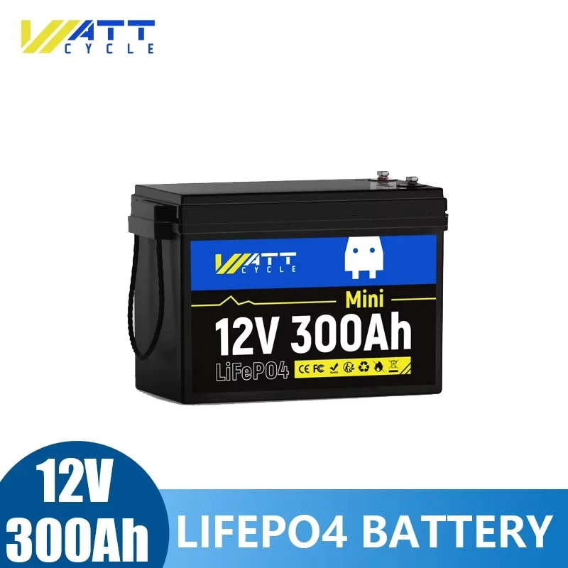 Wattcycle Lithium Iron Phosphate Battery 12V 300Ah Mini Grade A+ Cells 200A BMS For Outdoor / Home Power Supply LiFePO4 Battery