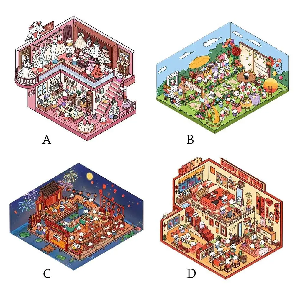 New PET 3D Landscaping Stickers Cartoon Visual Stacking Three-dimensional Sticker DIY 3D Miniature Scene Sticker Gift