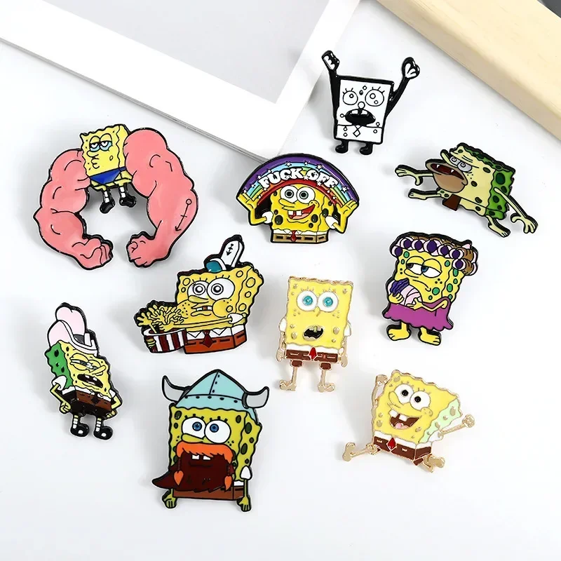 Cute Enamel Pins Brooch Cartoon Anime Sponges-Bobs Badges Denim Lapel Pin Jewelry Accessories Gift for Kids Best Friends