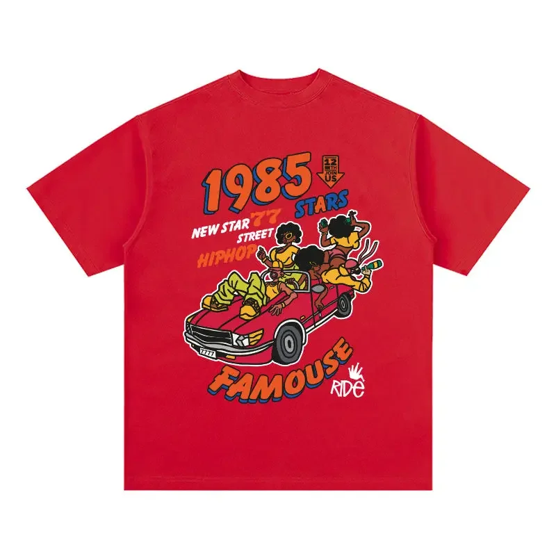 

New European and American Street Hip-hop Fun Cotton Printed Pattern T-shirt Short-sleeved High Street Hiphop Crew Neck Bottomin