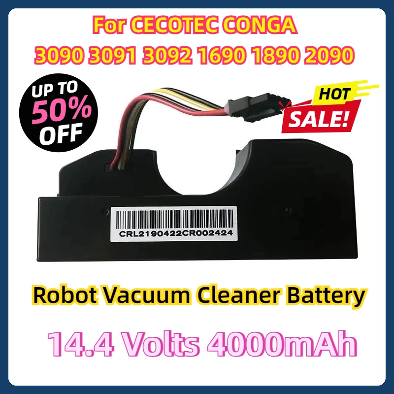 For CECOTEC CONGA 3090 3091 3092 1690 1890 2090 Robot Vacuum Cleaner Battery Pack Replacement Accessories 14.4 Volts 4000mAh