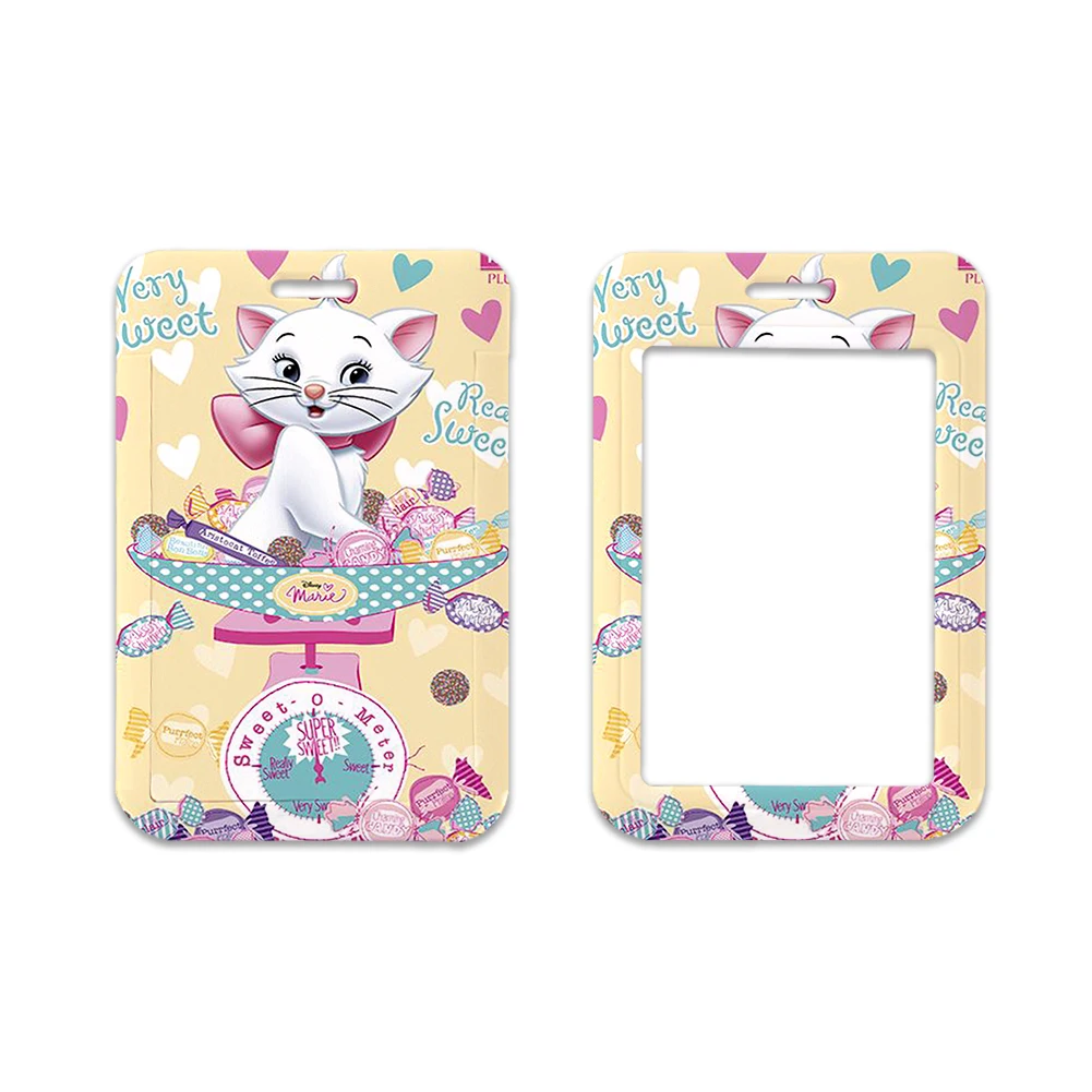 Disney-tarjetero Horizontal Marie Cat para mujer, estuche para tarjetas de autobús para estudiantes, cordón para puerta de visita, insignia de identidad, pequeño regalo