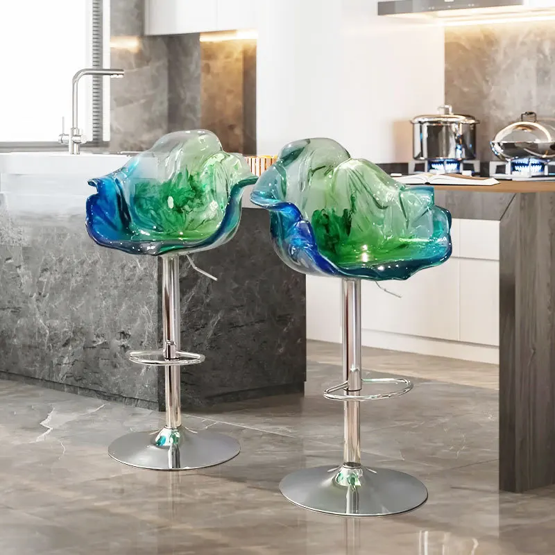 Handmade Polycarbonate Plastic Epoxy Petal Chair Art Floral Design High Rotation Lifting Resin Rod Stool Villa Home