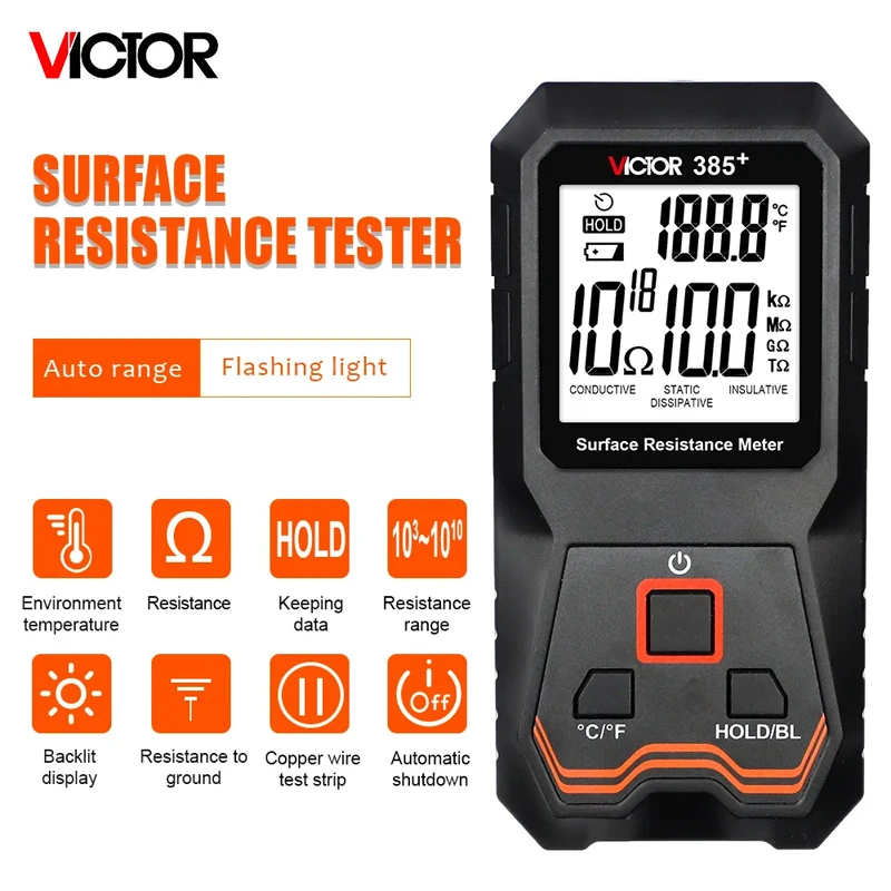 

Victor Surface Resistance Tester High Precision Fast Sensing Measurement 1000-10 Ohms Electrical Instrumentation Tools