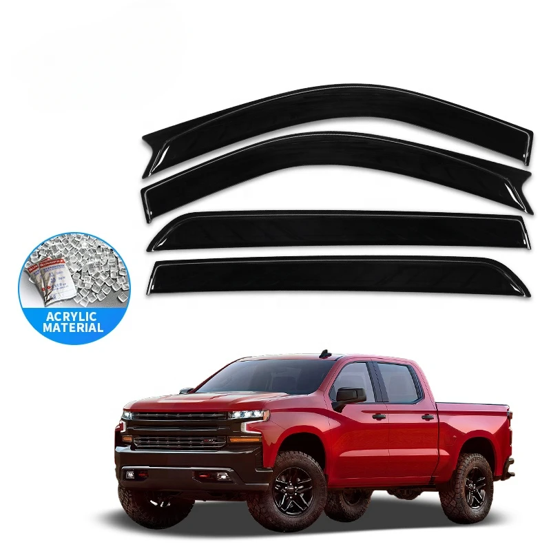 Pickup Exterior Accessories  Black Widen Sticken  Window Deflector vent visor  for Chevrolet Silverado GMC Sierra Crew Cab