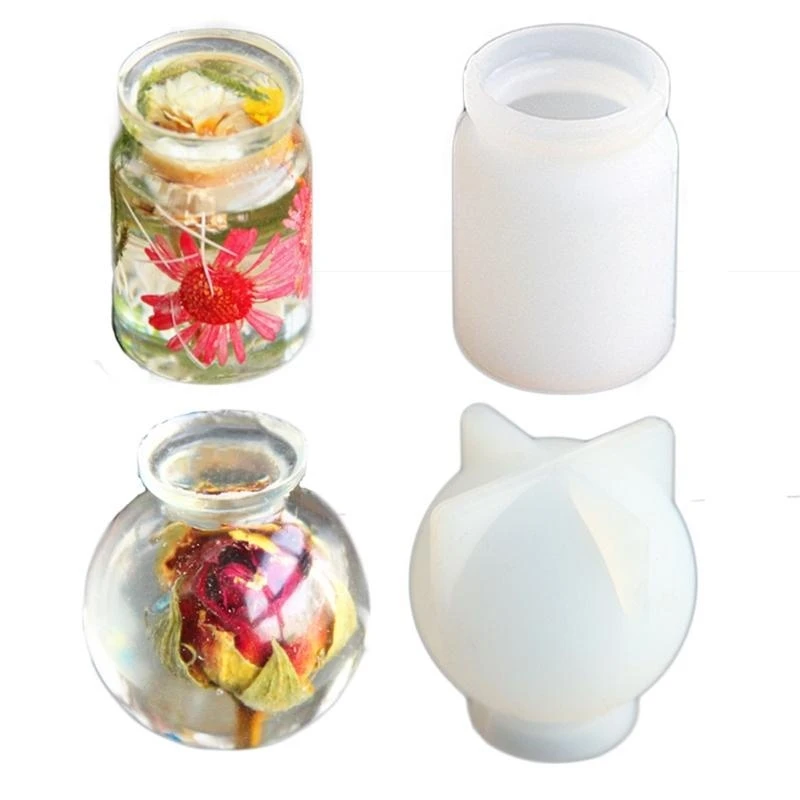 

91AC 2Pcs Small Bottle Storage Box Mold Silicone Resin Molds for Home Decoration