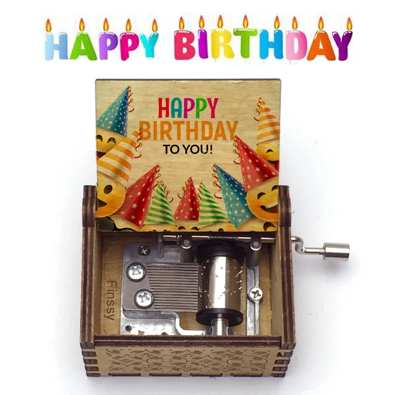 2022 New Design Happy Birthday Music Box Wooden Handed for Friends Family Member Birthday Gift Home Delicate Decorative Casket