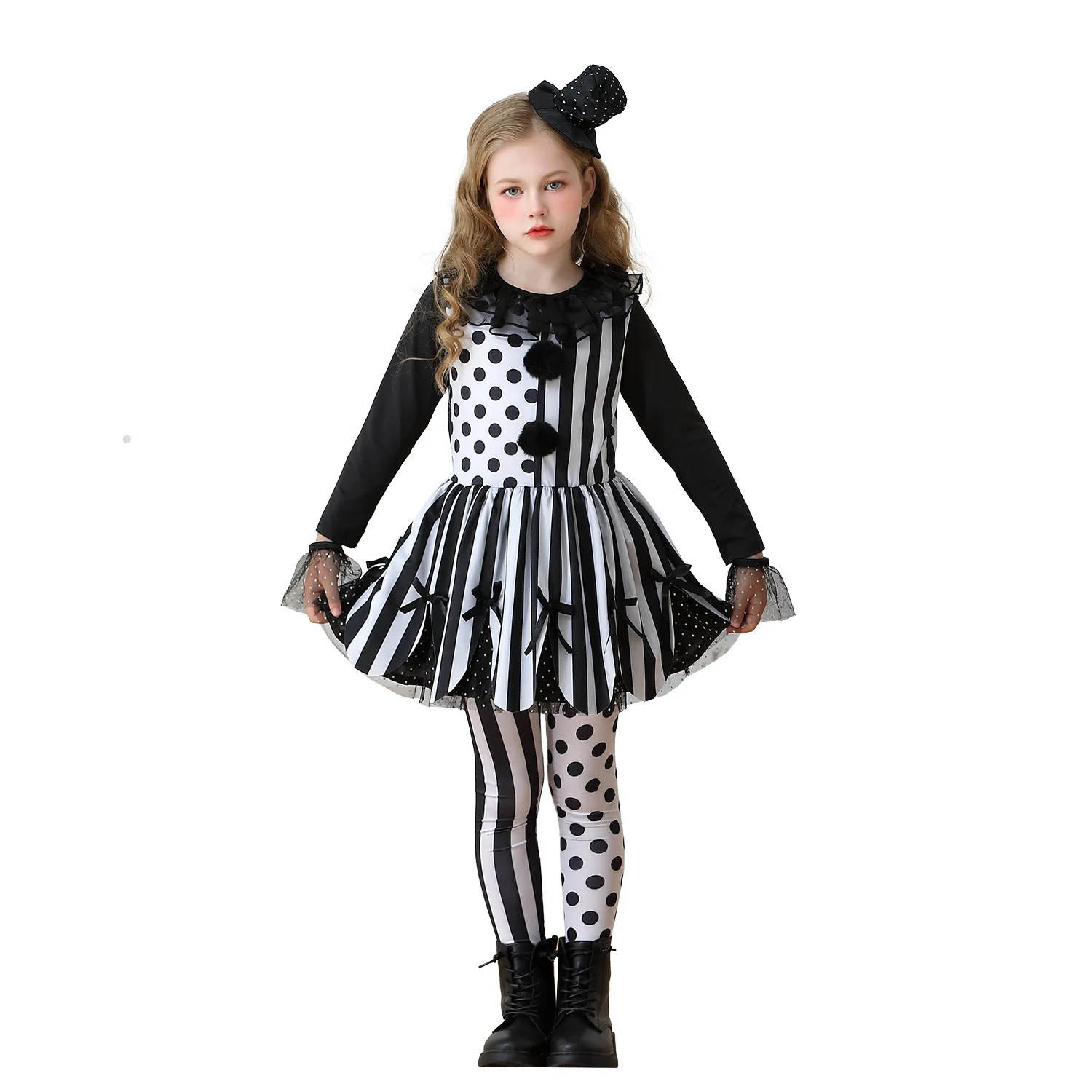 Kids Cospaly Dresses Girl Purim Naughty Clown Costume Crazy Film Harlequin Spooktacular Cosplay Carnival Halloween Fancy Dress