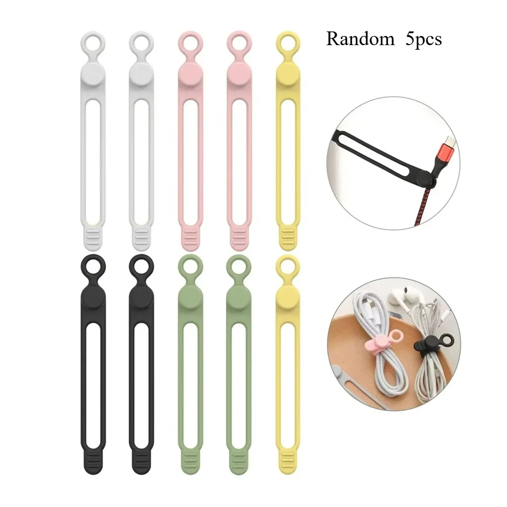 5pcs Reusable Cord Ties, Silicone Cable Ties, Cord Organizer, Cable Straps, Travel Cable Organizer, Cute Elastic Tie, Wire Ties