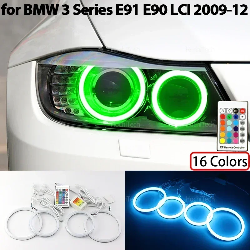 

For BMW 3 Series E91 E90 LCI 2009-2012 Xenon Headlights Accessorie Cotton RGB Angel Eyes Ring Kit 16 Colors Flash Remote Control