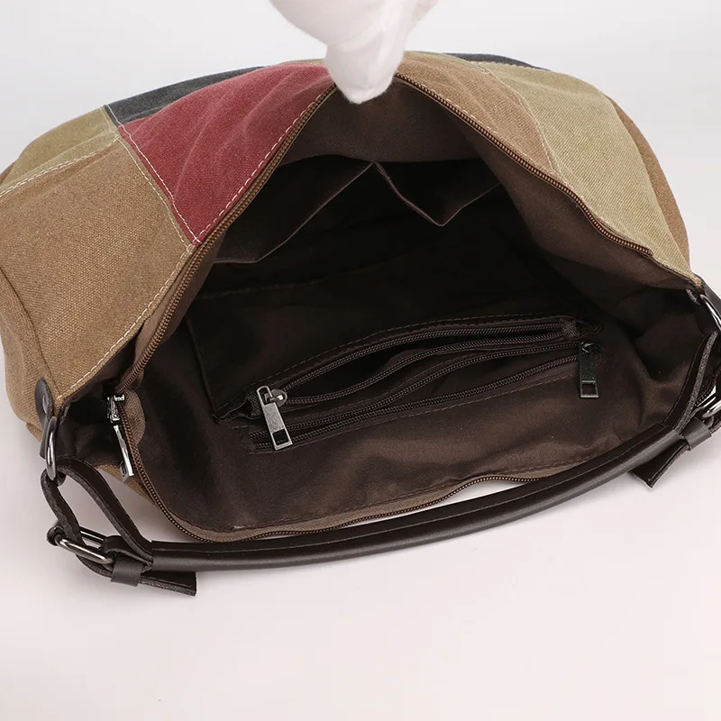 Women's Large Capacity Canvas Bag Fashion Handbag Crossbody Bag Shoulder Patchwork Bag for Ladies Daily Carrying