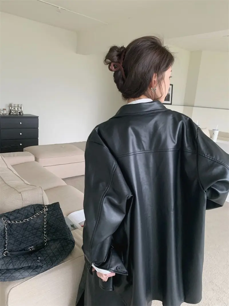 2024 Autumn Fashion Set PU Leather Jacket Jacket Women's Early Autumn High Waist Slimming Straight Skirt 2-piece Set