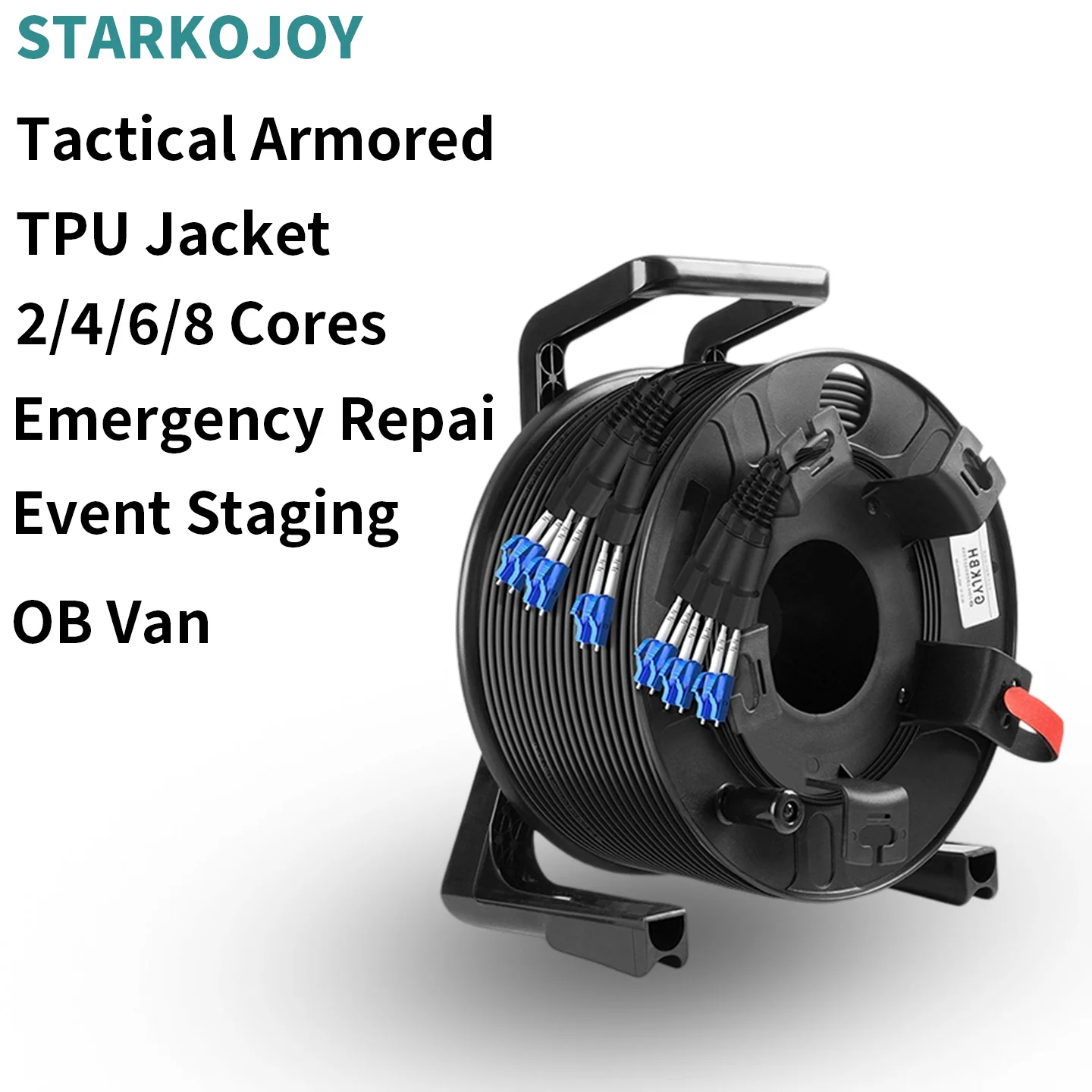200m Tactical Fiber Optic Cable Reel 2/4/6/8 Core Singlemode OS2 Armored TPU Jacket Cable,for Broadcast Stage,OB Van,Event Stagi