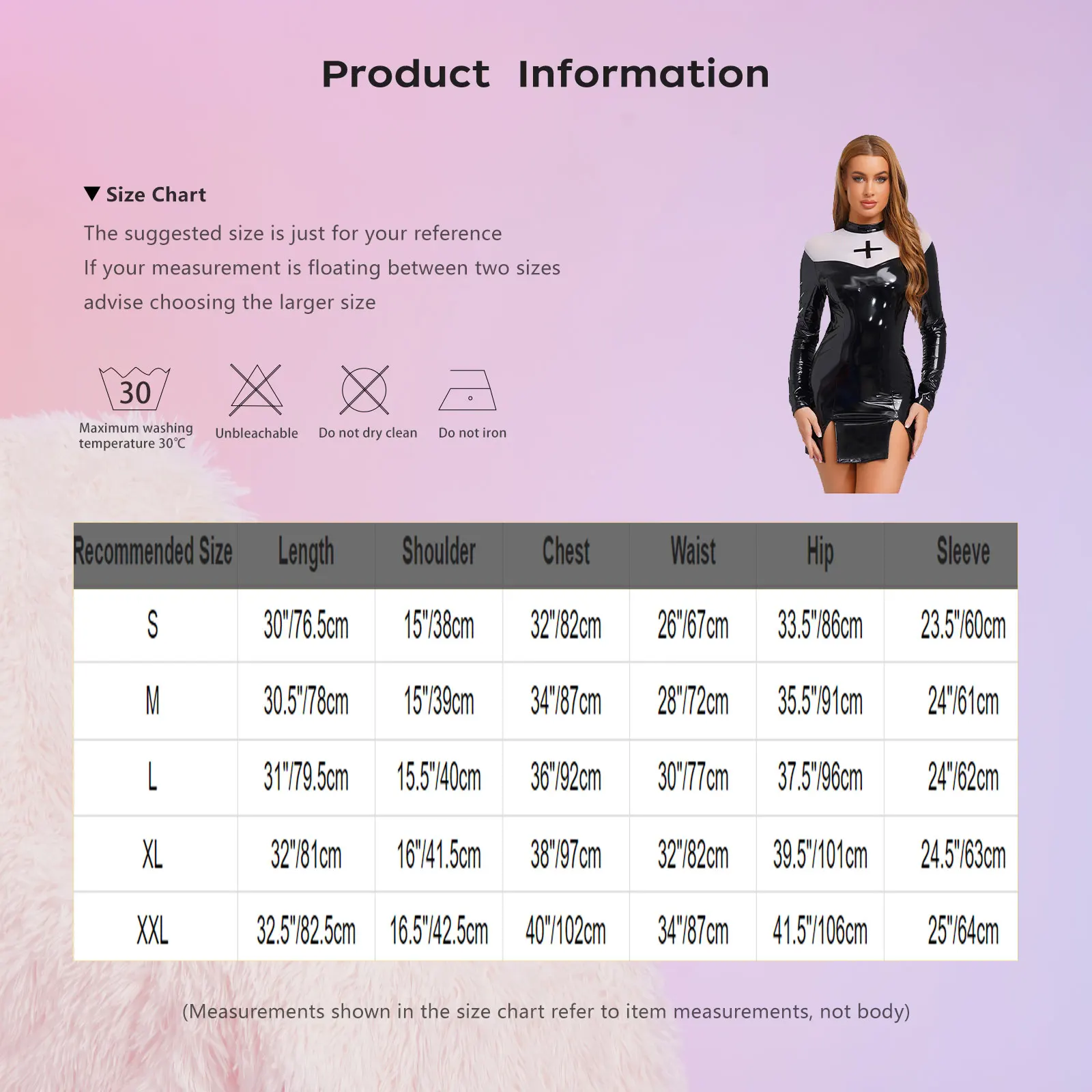 Women Patent Leather Nun Sister Cosplay Dress Long Sleeve Slit Hem Shiny Slim Fit Micro Dress for Halloween Carnival Party Dress - Image 6