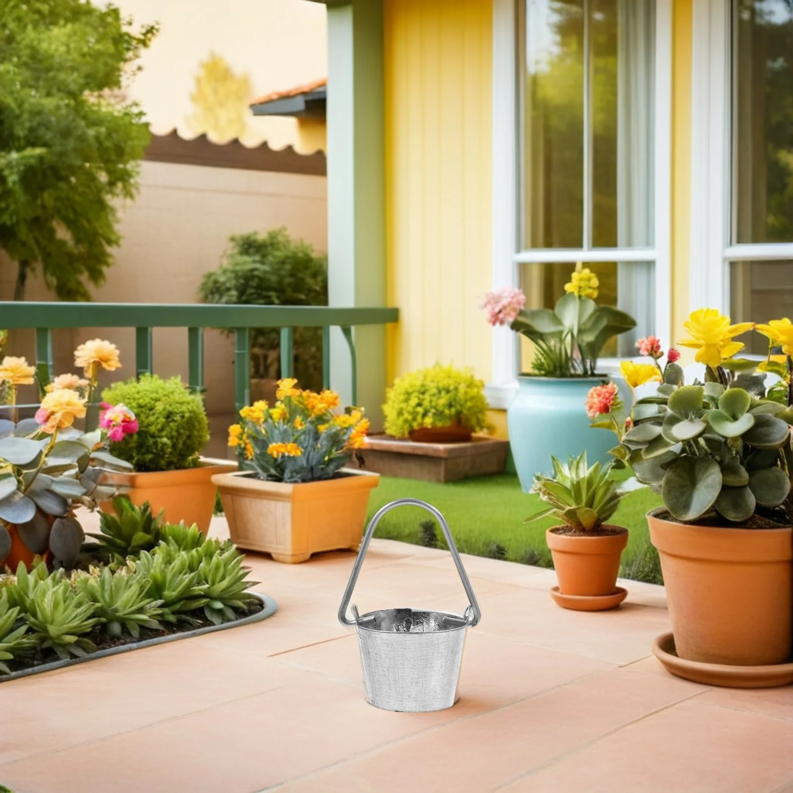 10 Stück Miniatur-dekorativer Eimer mit Metall-Finish für Mini-Garten-Zubehör-Set, ideales DIY-Hof-Dekor, Landschaftsornament
