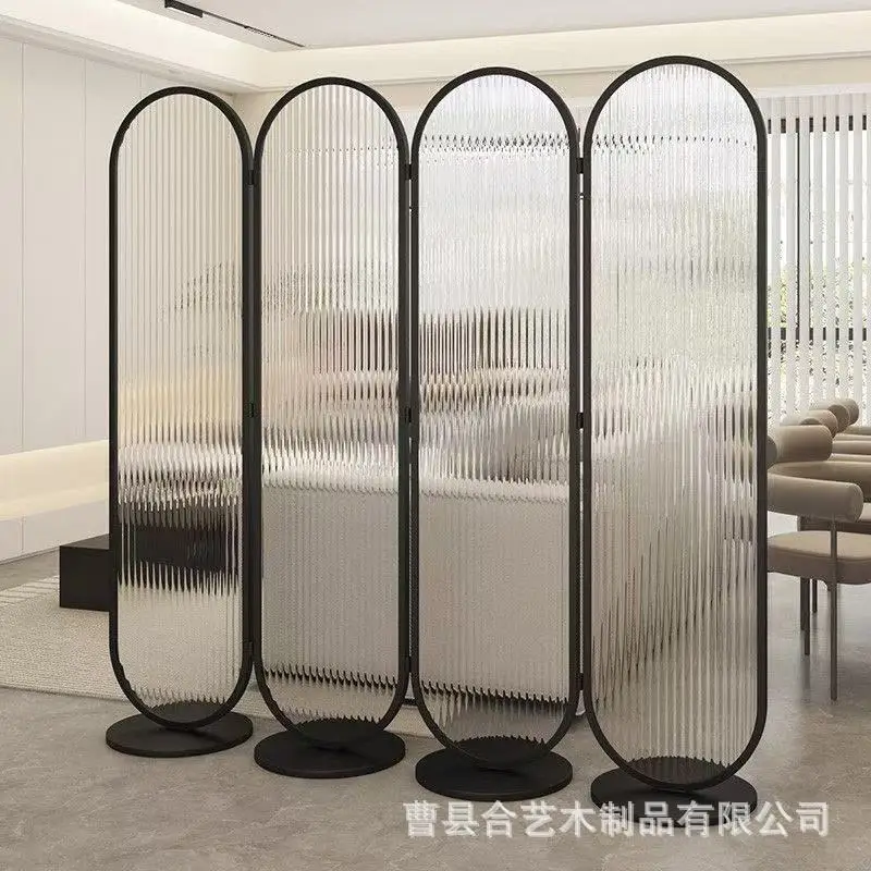 Punching-free acrylic glass screen partition living room modern simple movable folding bedroom divider decoration