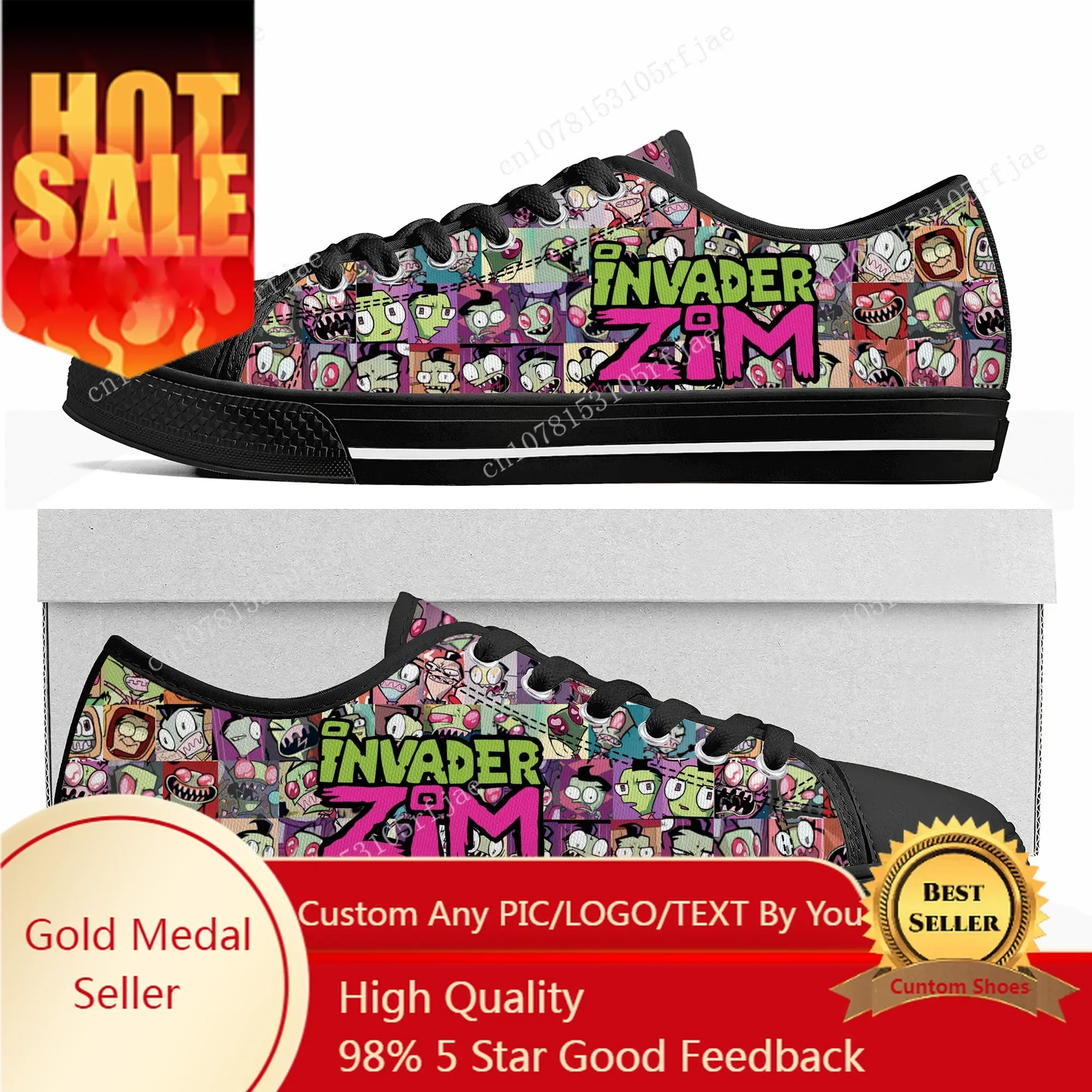 Animation Invader Custom Low Top Sneakers Cartoon Zim Womens Mens Teenager Shoes Casual Tailor Made Canvas Sneaker