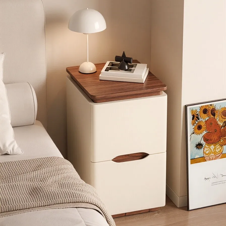 Extremely Narrow Bedside Table 2026 New Light Luxury High-end Cream Style Household Bedroom Ultra-narrow Small Bedside Storage C