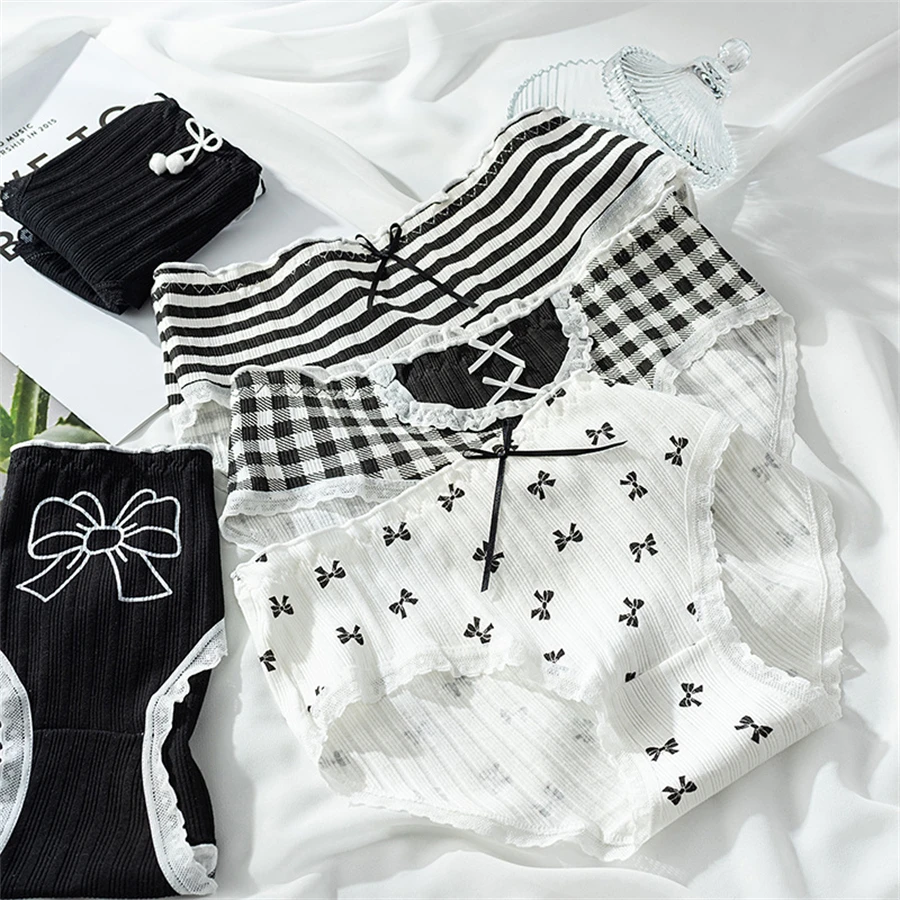 3ks/sada bavlněných dívčích kalhotek s motýlím vzorem, sexy design, unikátní dámské kalhotky se středním pasem, prodyšné dívčí spodní prádlo, měkké spodní prádlo - náhled 4