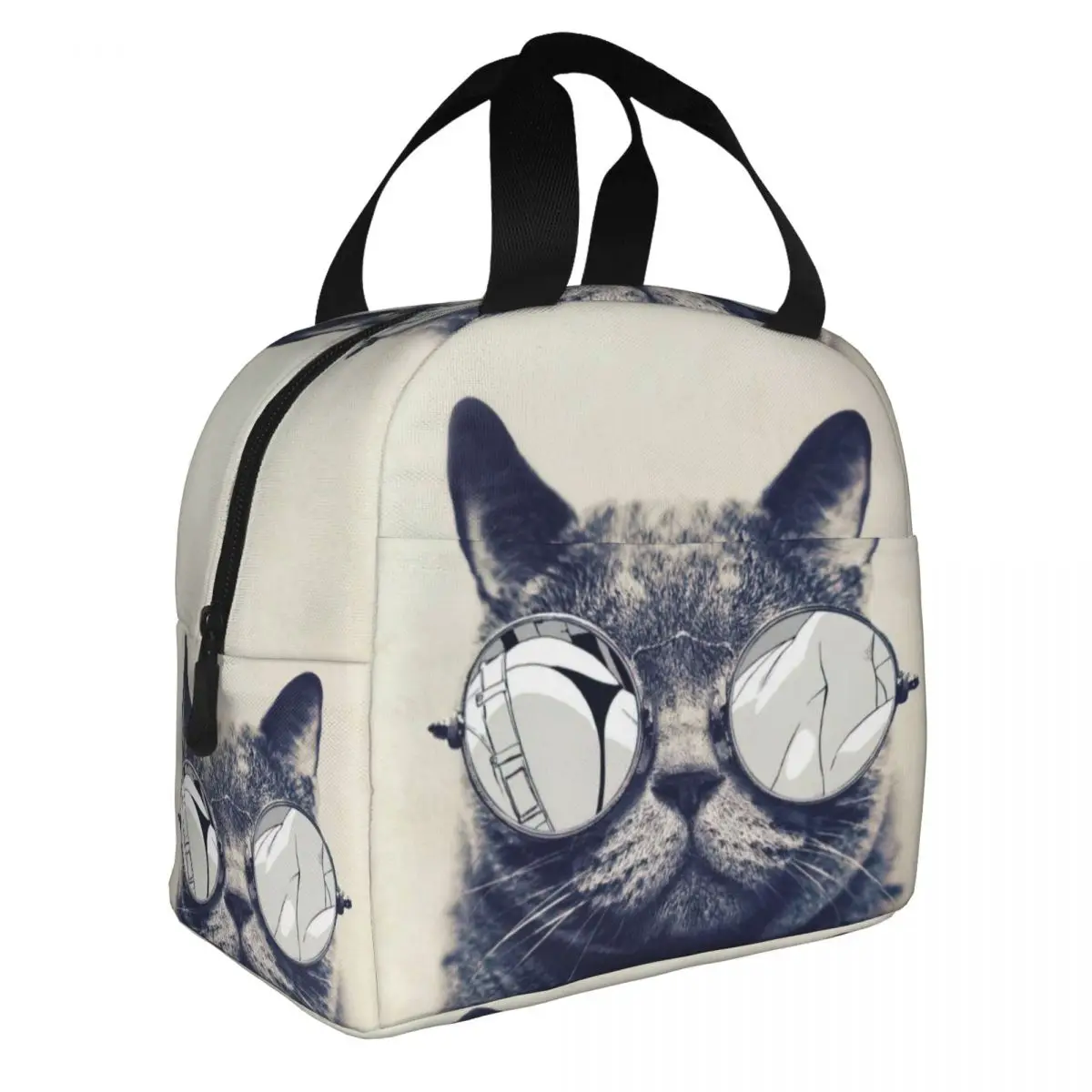 Glasses Cat Galaxy Lunch Bento Bags Portable Aluminum Foil thickened Thermal Cloth Lunch Bag for Women Men Boy