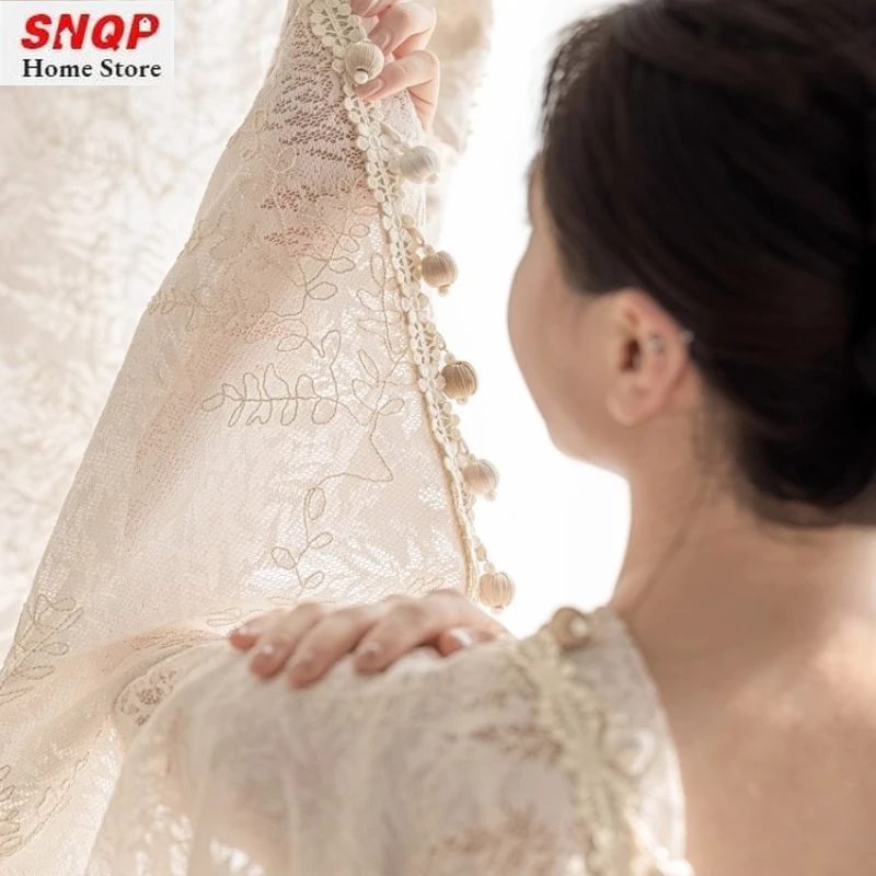 French Hollow Lace Embroidery Living Room Balcony Bedroom White Tulle Elegant Sheer Luxury Tieback Wedding Decor Jacquard
