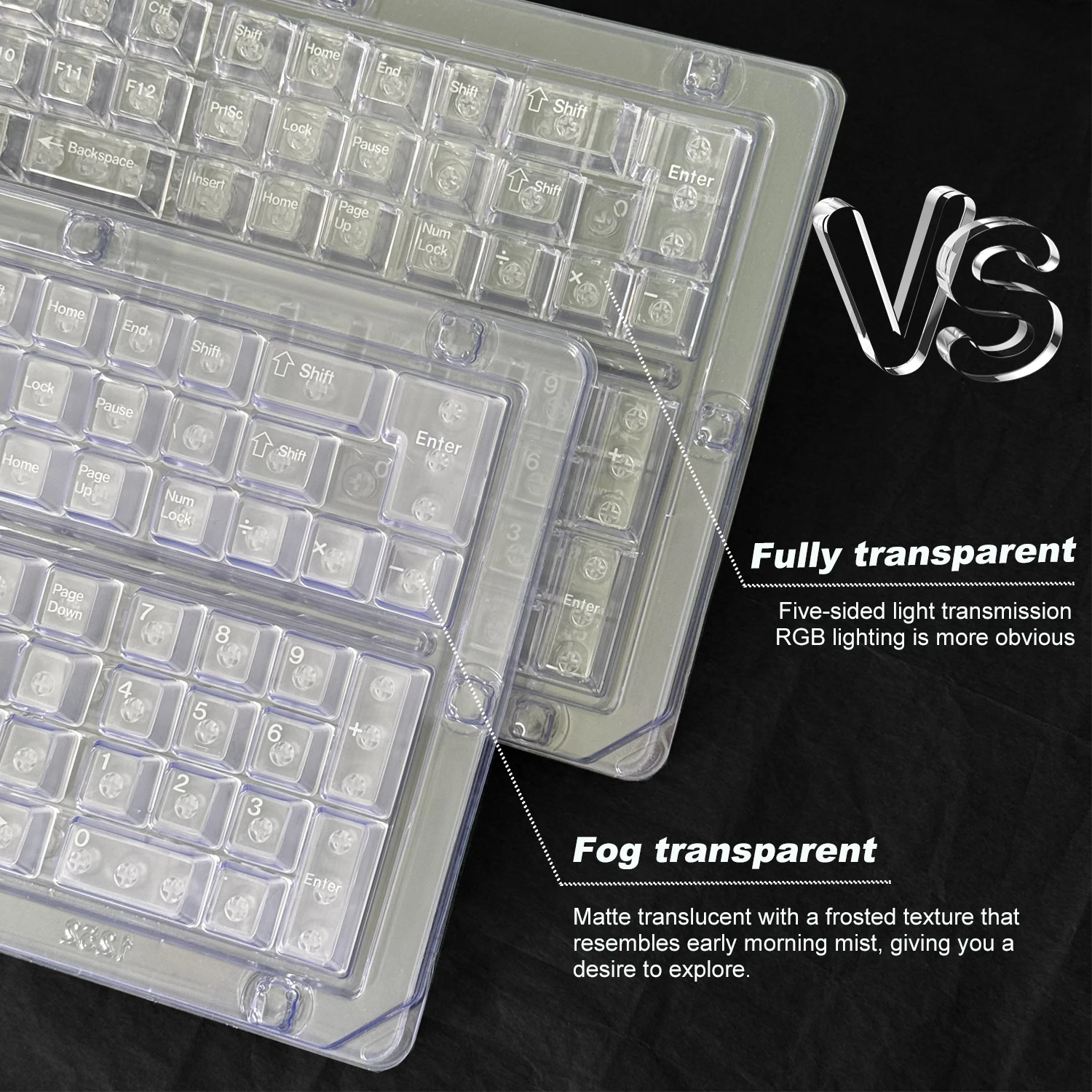 PC Keycaps Clear Transparent & Frosted Translucent White Black Full Set for Mechanical Keyboard 61 68 75 84 87 89 96 98 100 104