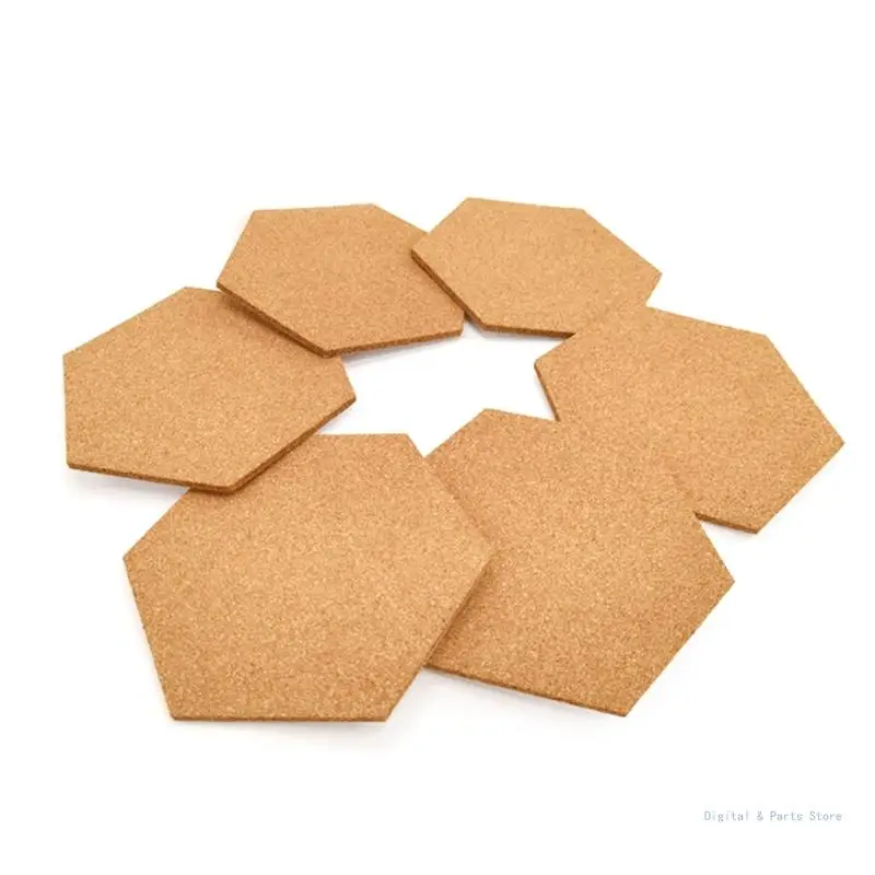 M17F 5 Pieces Self Adhesive Cork Notice Board Hexagon Cork Board for DIY Photo Wall