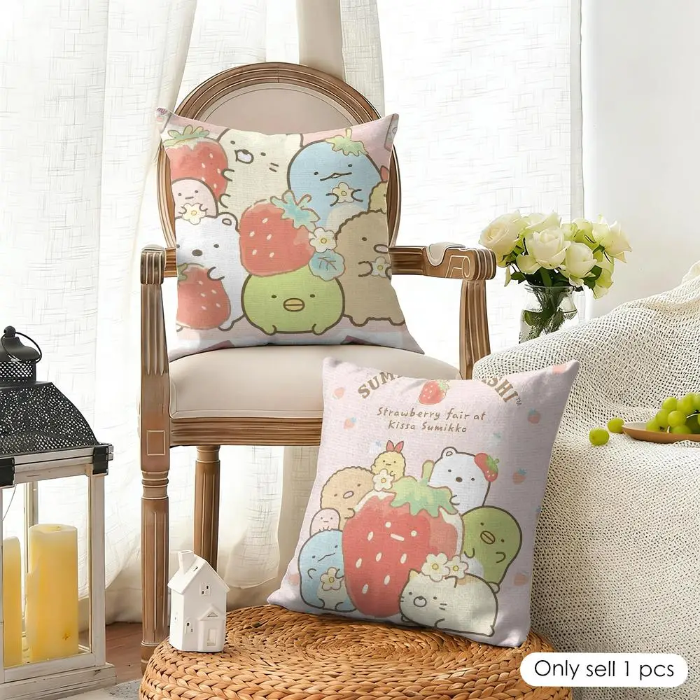 Cute S-Sumikko Gurashi Cushion Cover Organic Linen Square Pillow Case Durable Non-Allergenic And Kind To Skin