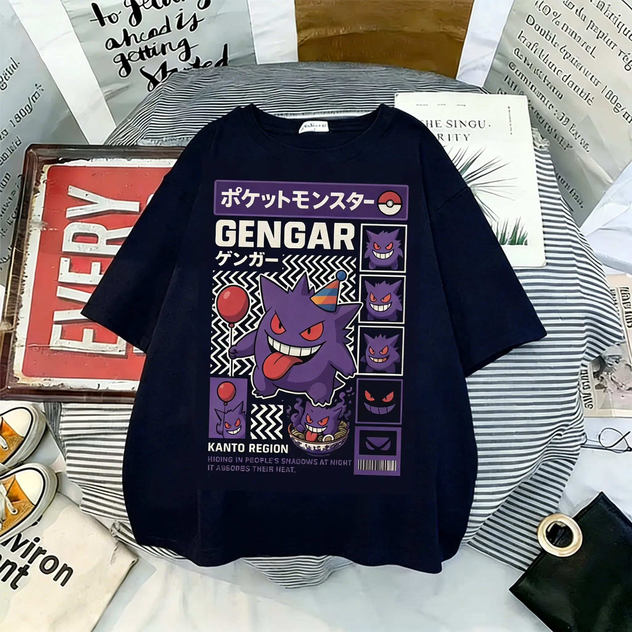 2026 Hot Oversized Pokemon Gengar T Shirt Man Women Anime Short Sleeve Tee Summer Casual Top Streetwear Parent-child Clothes Y2k