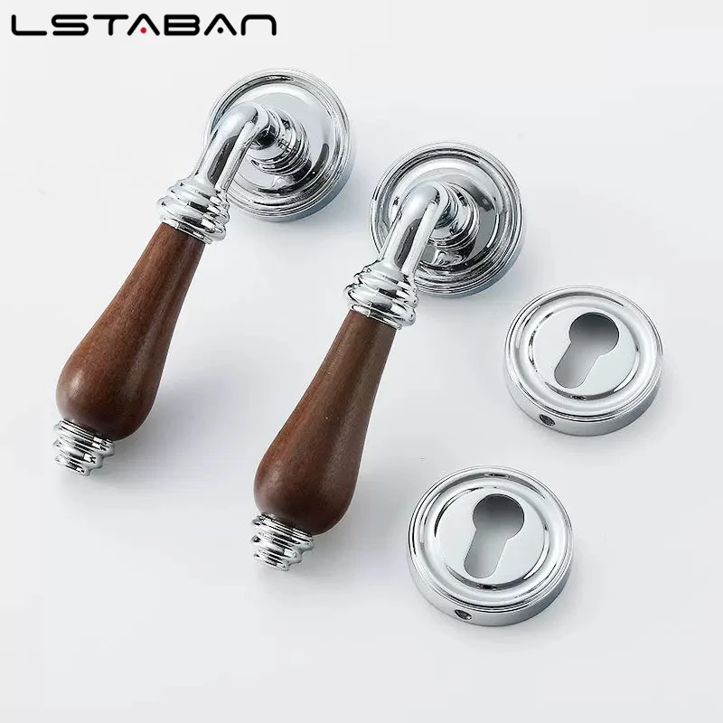 Euro Walnut Wood Handle Door Lock Indoor Universal Security Door Locks Bedroom Mute Deadbolt Lock Furniture Hardware Accessories view 4