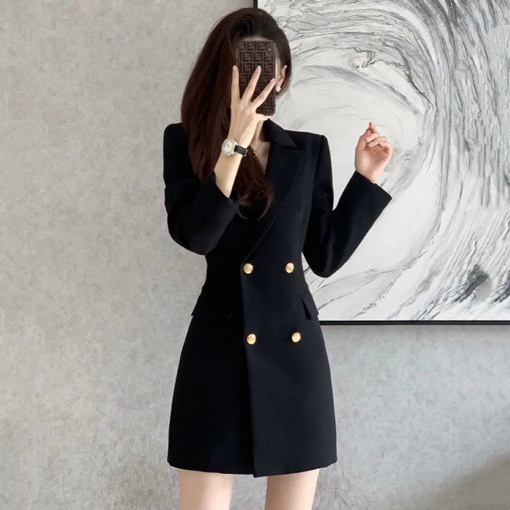 

Women's Suit 2026 New Spring And Autumn Korean Style Elegant Fashion Slim Waist Professional Mid-Length Dress For Petite Women