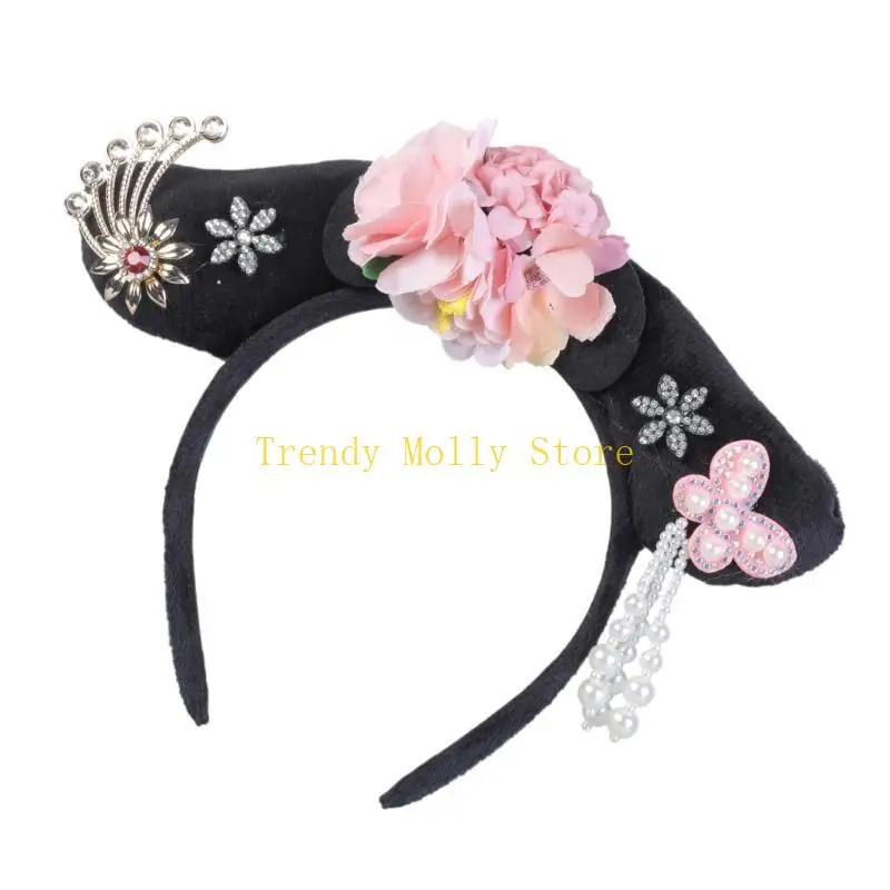 N5KB băng đô cổ đại của Trung Quốc Manchu Công chúa Mũi đội hình mái tóc