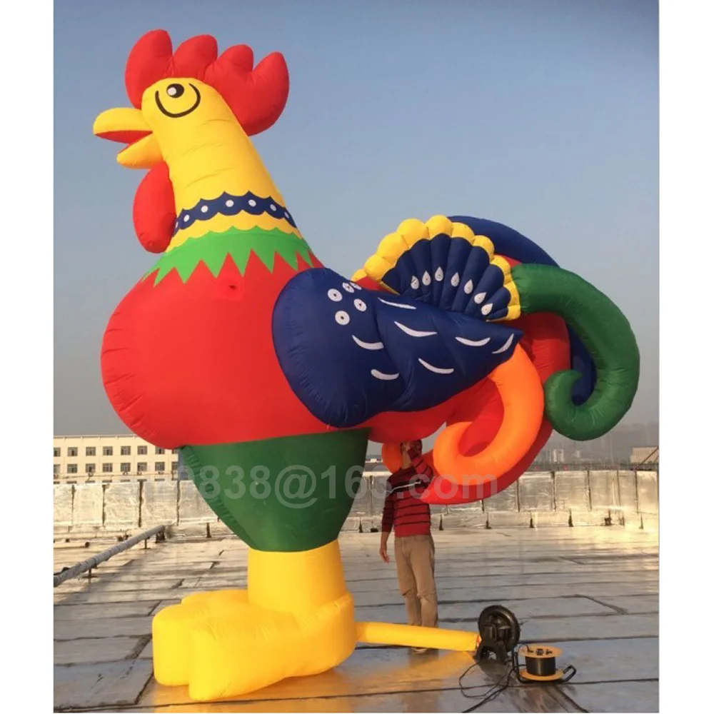 Customized White Inflatable Chicken Giant Inflatable Rooster Mascot Cock Hen Model With Blower For Outdoor Advertising