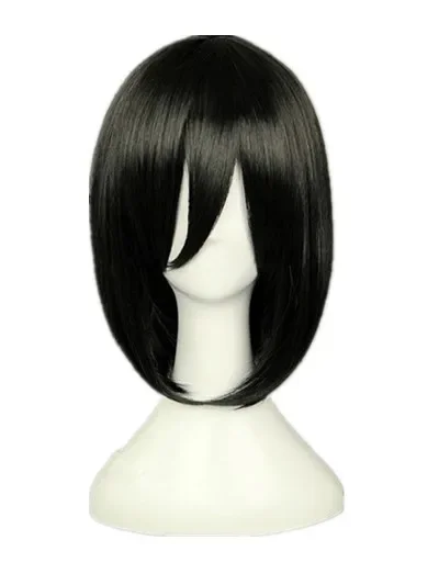 Kurze gewellte synthetische hitze beständige Faser schwarze Haare Perücke Kostüm Halloween Cosplay