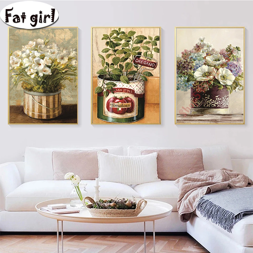 

Vintage Flower Diamond Painting European Pastoral Home Decoration Embroidery Mosaic Wall Art Picture Nordic Minimalist Mural