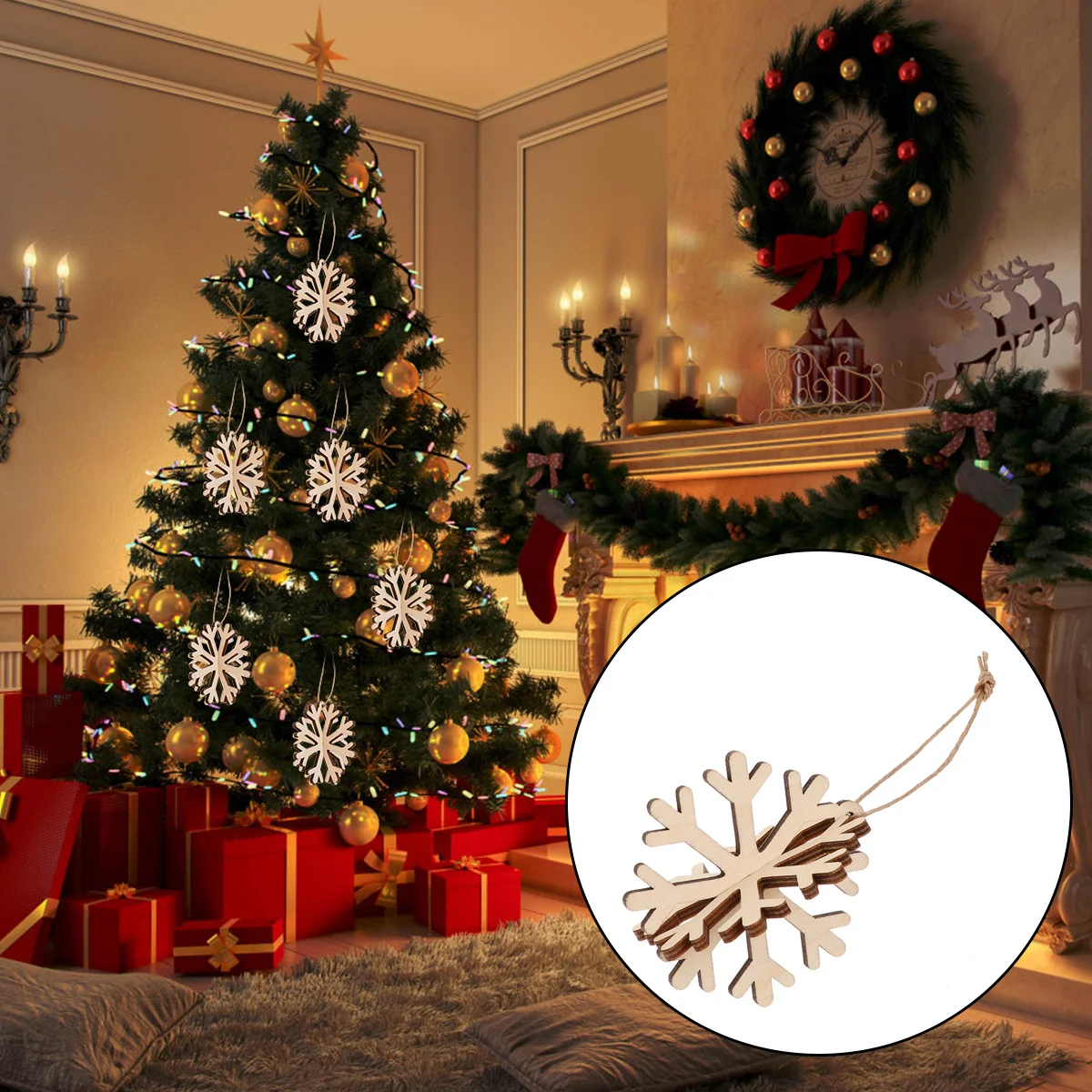 

12 Pcs Snowflake Craft Decorations Christmas Tree Hanging Decorative Ornament Snowflakes Wood