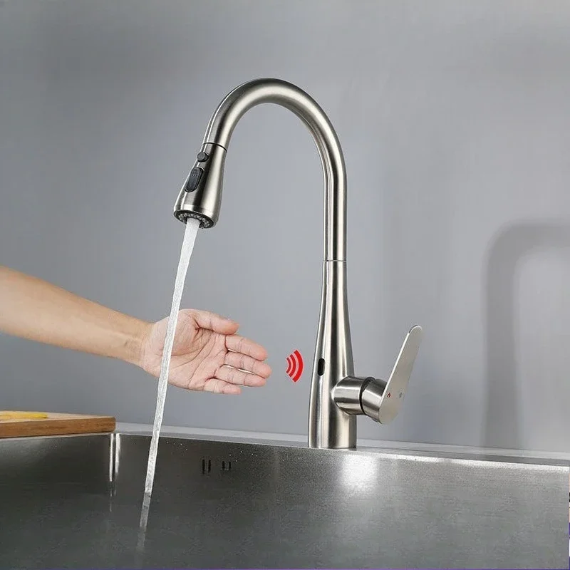 

Смеситель для кухни из нержавеющей стали 304, с выдвижным поворотным изливом, для горячей и холодной воды, с матовой отделкой