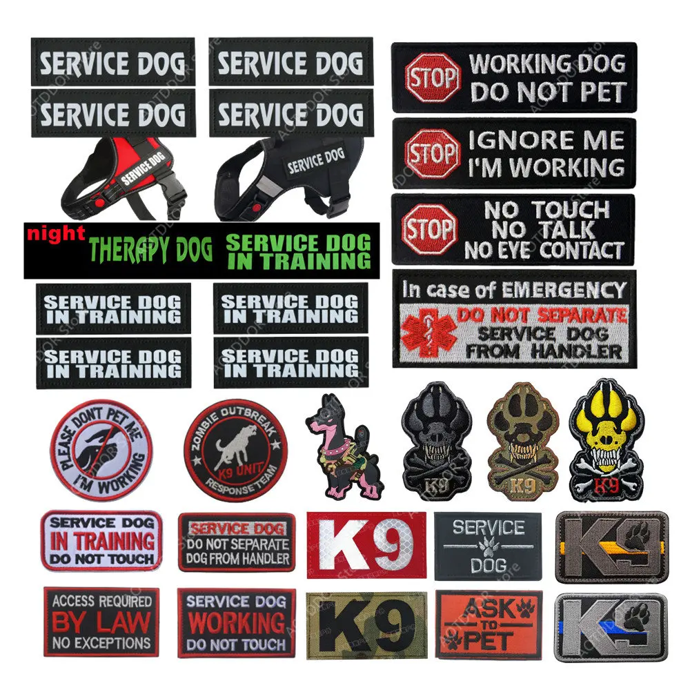 Luminous Magic Patch Animal Vest Collar Badge Pet Service Dog in Training Patch Badge K9 Service Dog Embroidered Fabric Patches