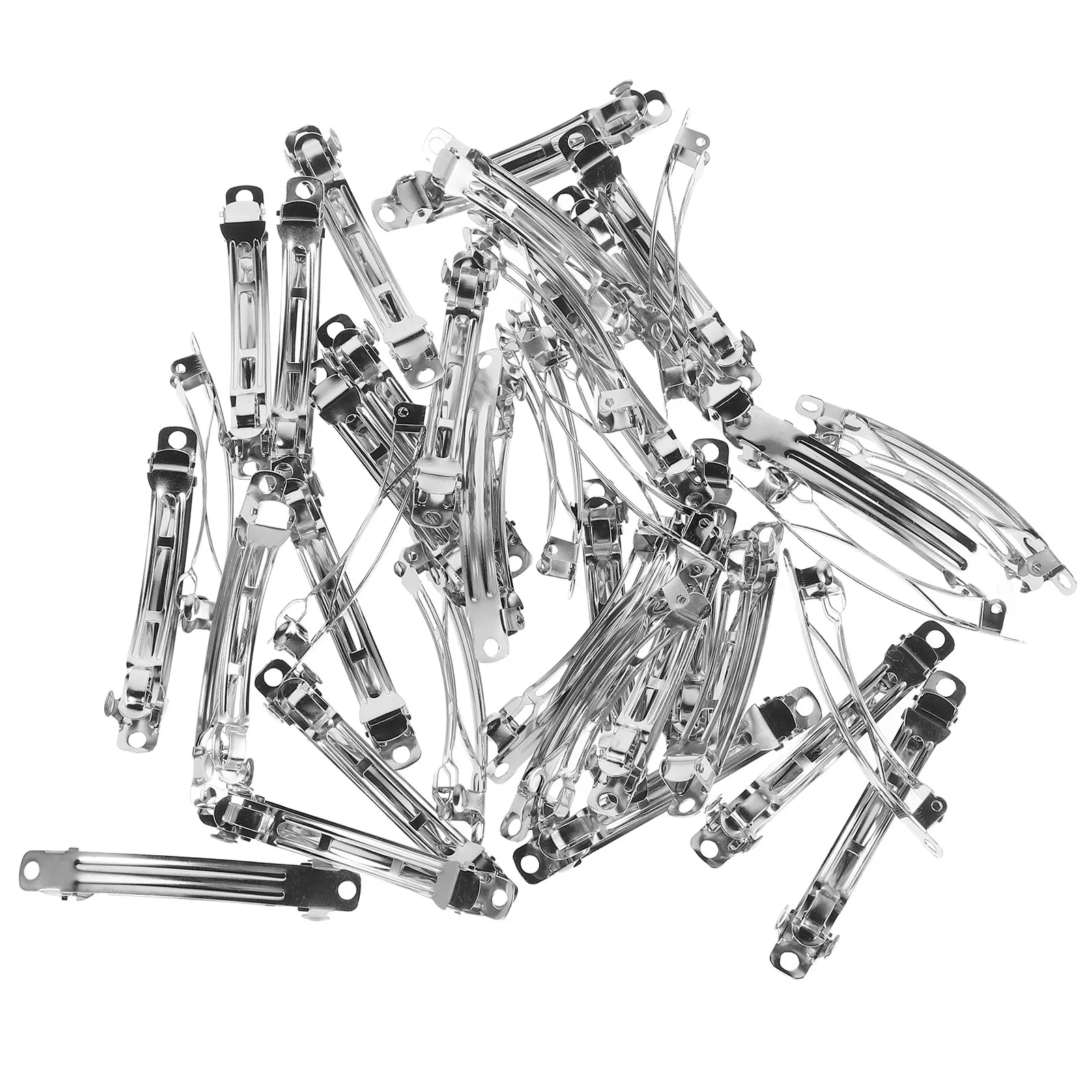 

50Pcs Spring Hair Clips Korean Style Handmade DIY Double Card Triple Clip Secure Hold Silver Snap Barrettes for Hair Styling