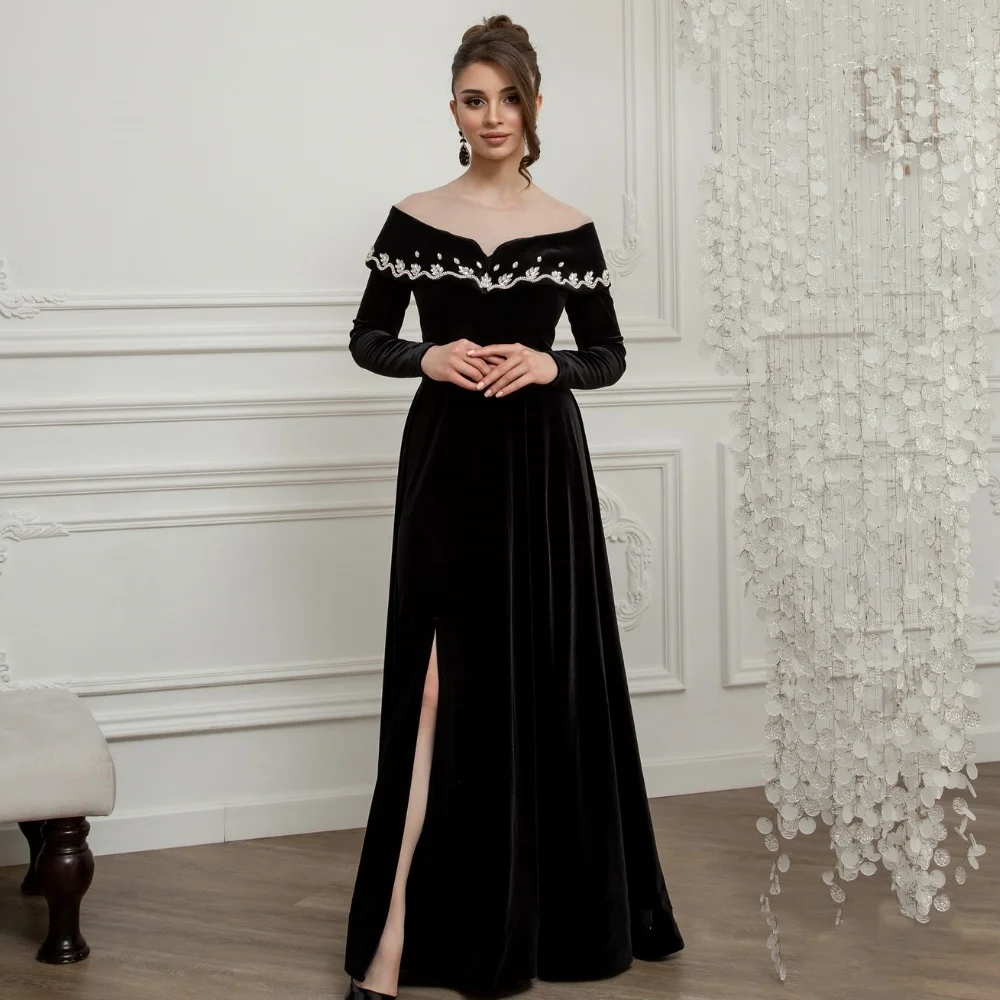 Customized Matching Fashion Velour Pleat Rhinestone A-line Off-the-shoulder Long Dresses Bespoke Occasion Dresses High Quality