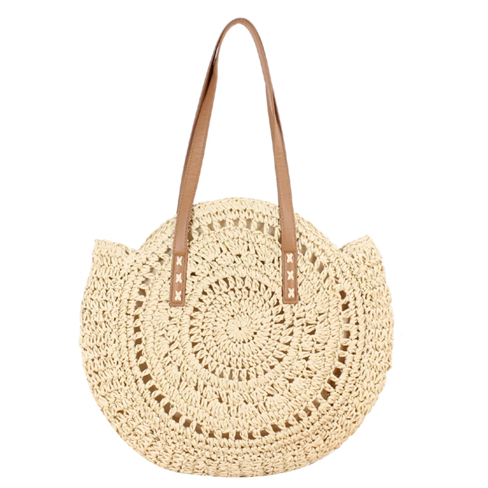 Summer Top-handle Bag Handmade Hollow Weaving Underarm Bag Fashion Casual Simple Portable Large Capacity for Seaside Holiday