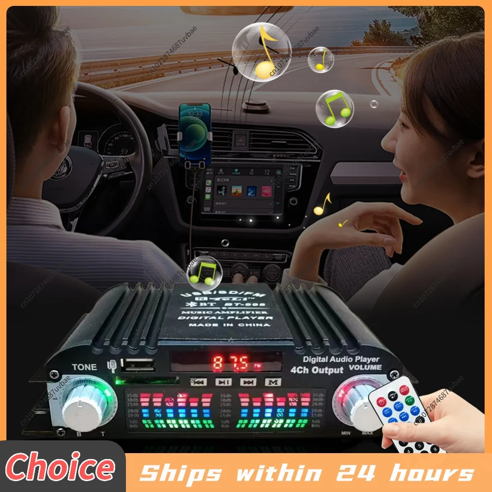 1600W Peak Power Digital 4 Channel Audio Amplifier FM Radio USB Bluetooth-Compatible Mini HIFI Digital Stereo Amp Remote Control
