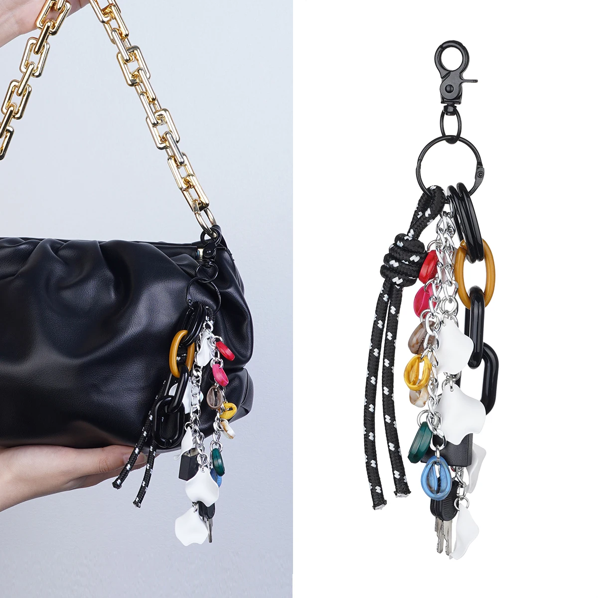 Fashion Keychain Lock Bag Pendant Multi-Functional Acrylic Bag Charms Keychains Colorful Phone Case Charms Bag Accessories