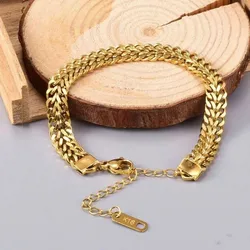 18K Gold Plated 316L Stainless Steel Thick Chain Bracelet for Women Men Trendy Cuba Chain Bracelets Party Jewelry Gifts