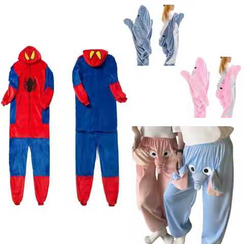 Halloween Cartoon Couple Sleepwear Jumpsuit Shark Blanket Funny Cosplay Spider Onesie Costume Suit Cartoon Elephant Pajama Pants