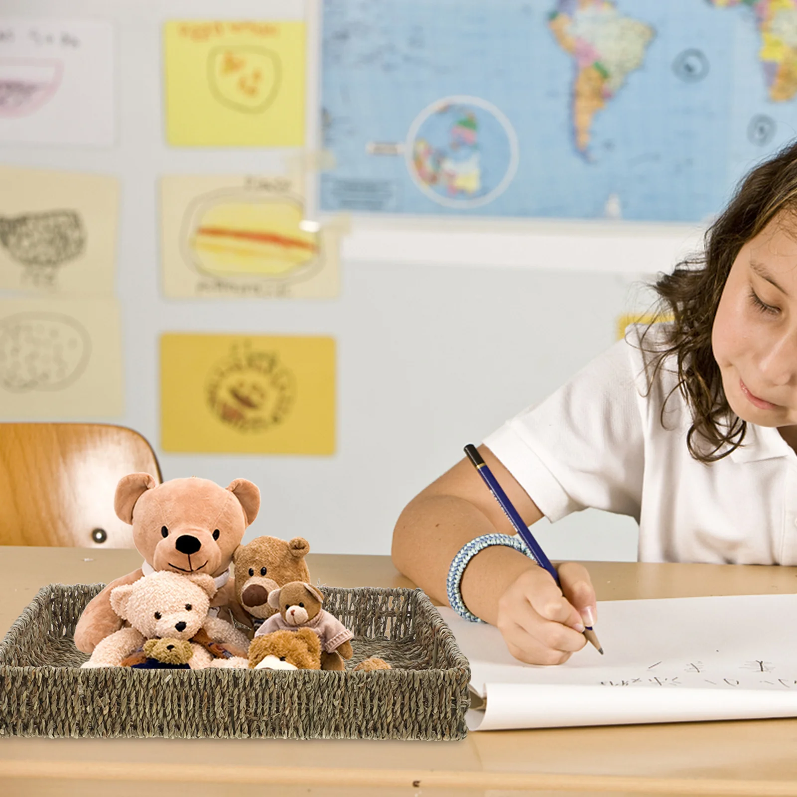 

1Pcs Storage Basket Rectangular Woven Seaweed Fruit Basket Light Brown Multi-Purpose Home Organizing Decorative Household